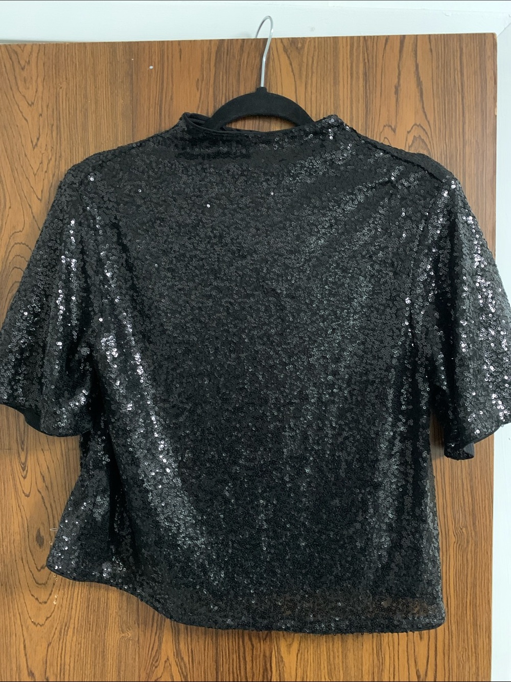 H&M Black Sequin Short-Sleeve Crop Top
